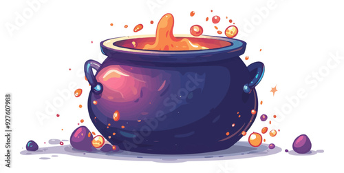 Cauldron with a bubbling potion on a white background. Vector flat isolated.