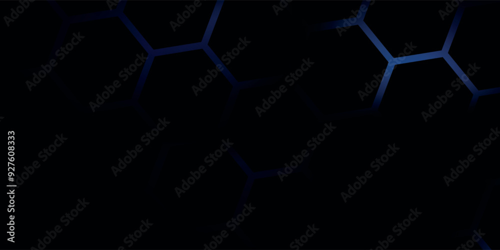 Hexagon technology futuristic dark vector abstract background with blue and pink colored bright flashesunder hexagon. Hexagonal gaming honeycomb abstract background.