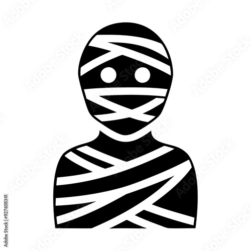 Black silhouette horror Egypt death bandage mummy icon and vector illustration isolated on white