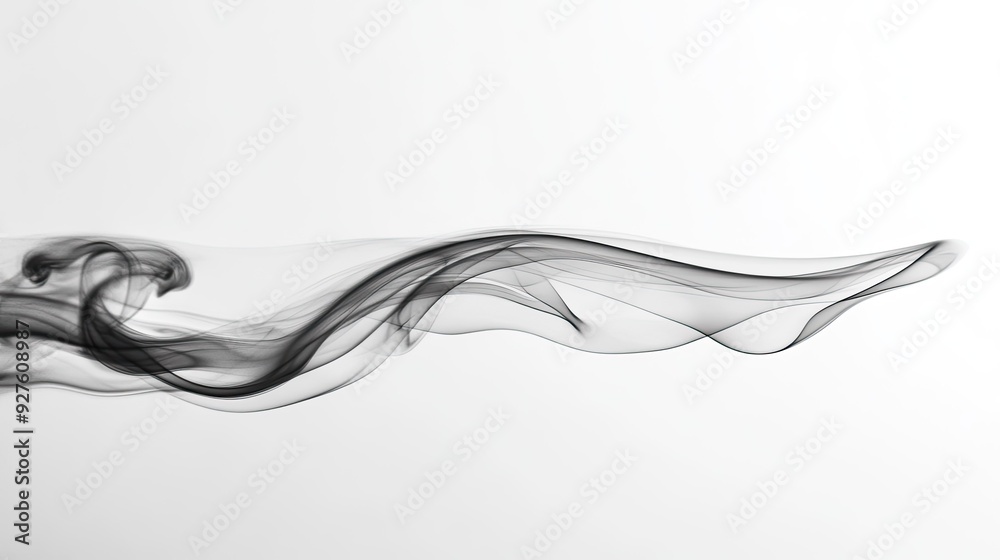 A black and white photo featuring a long, undulating line of smoke, capturing its delicate and transient nature. A black and white photo featuring a long, undulating line of smoke, capturing its delicate and transient nature.