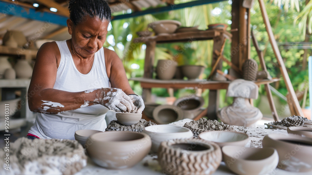 Happy Skilled Artisans in Saint Lucia Creating Handmade Goods