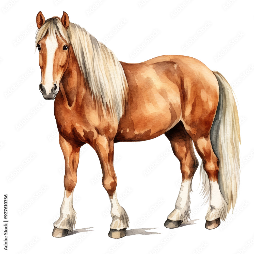 Obraz premium Beautiful Belgian Draft Horse with Long Mane in Watercolor Style