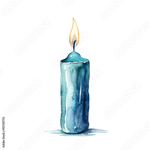 Hand-drawn Watercolor Candle with a Flickering Flame Design.
