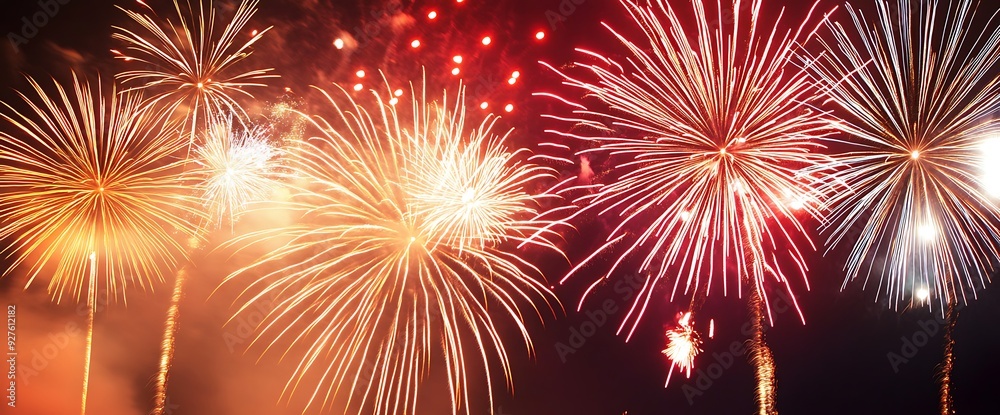 Fireworks exploding in the night sky. Fireworks exploding in the night sky.