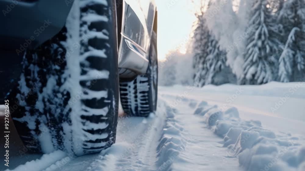 Close up of car tire in snow at winter Close up of car tire in snow at winter