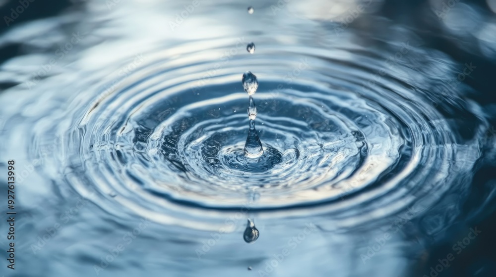 A drop of water impacts a still surface, causing ripples that spread across the water in perfect circles. A drop of water impacts a still surface, causing ripples that spread across the water in perfect circles.