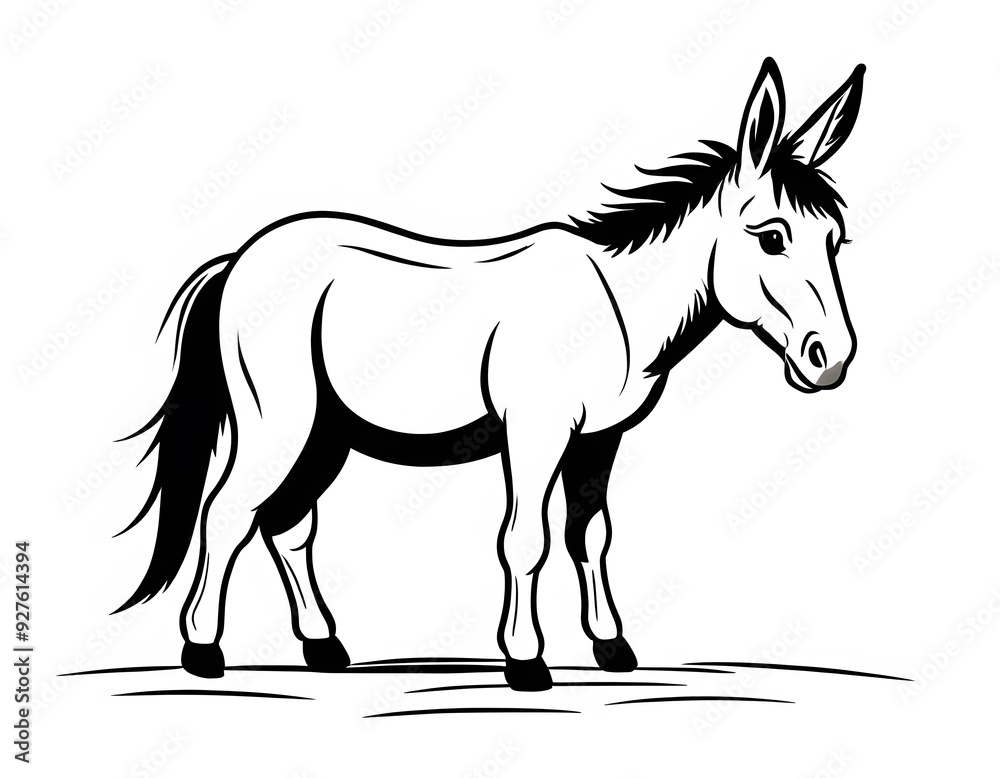 Fototapeta premium Drawing of a cute donkey to color.