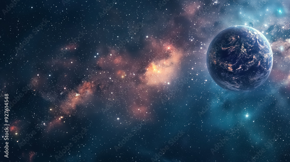 Obraz premium stunning outer space view with a detailed earth and colorful galaxy background