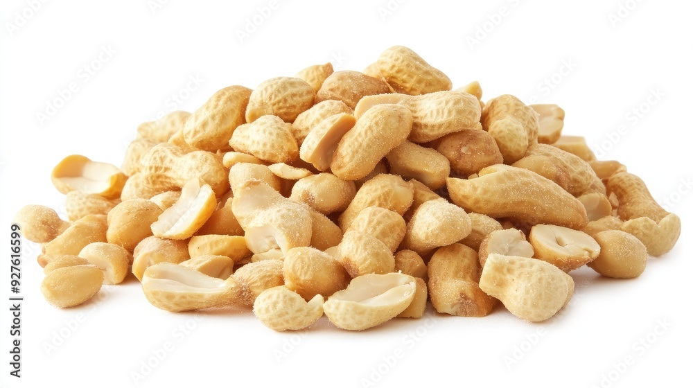 A mound of peanuts, with one shell absent, highlighting the crunchy texture and savory flavor. A mound of peanuts, with one shell absent, highlighting the crunchy texture and savory flavor.