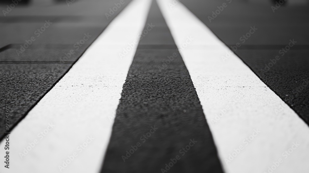 Fototapeta premium A narrow line of black and white stripes, captured in a monochrome photo, highlighting the stark contrast.