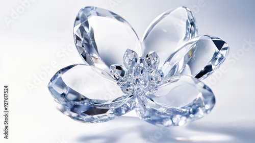 A single crystal flower in the center, displayed on a crisp white background.