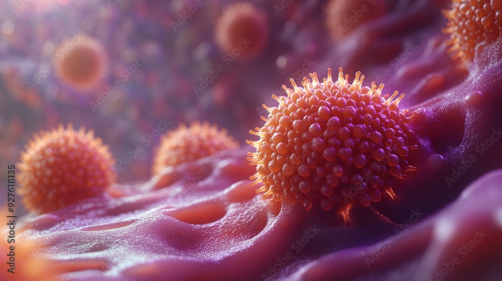 Human Papillomavirus (HPV) on Skin Cells, Textural Focus on Virus and Initial Infection Stage Human Papillomavirus (HPV) on Skin Cells, Textural Focus on Virus and Initial Infection Stage