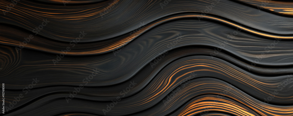 Textured Waves of Charcoal and Amber, an intricate pattern of dark wood grain and warm highlights, creates a dynamic visual flow evoking depth and elegance.