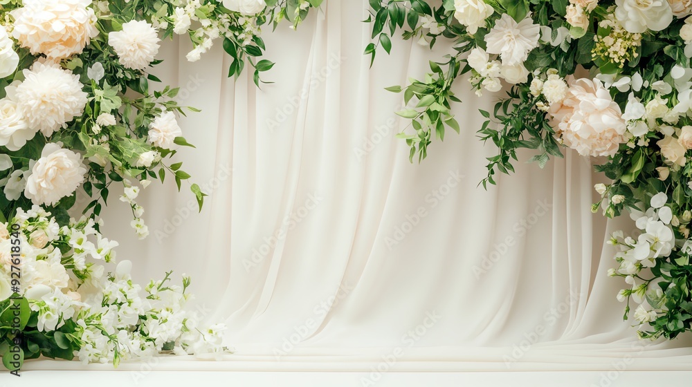 Elegant floral background with white flowers and greenery, perfect for weddings or events. Luxurious and serene design. Elegant floral background with white flowers and greenery, perfect for weddings or events. Luxurious and serene design.
