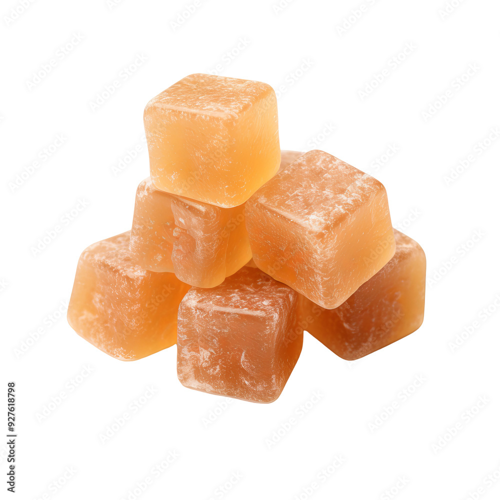 Pile of Delicious Caramel Candy Cubes on Bright Surface Pile of Delicious Caramel Candy Cubes on Bright Surface