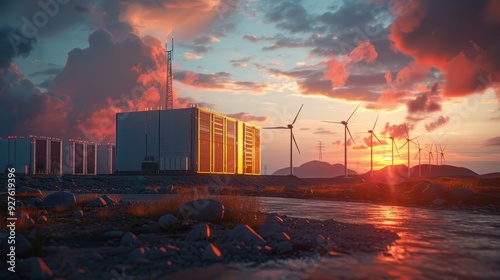 Wind Power Station at Sunset