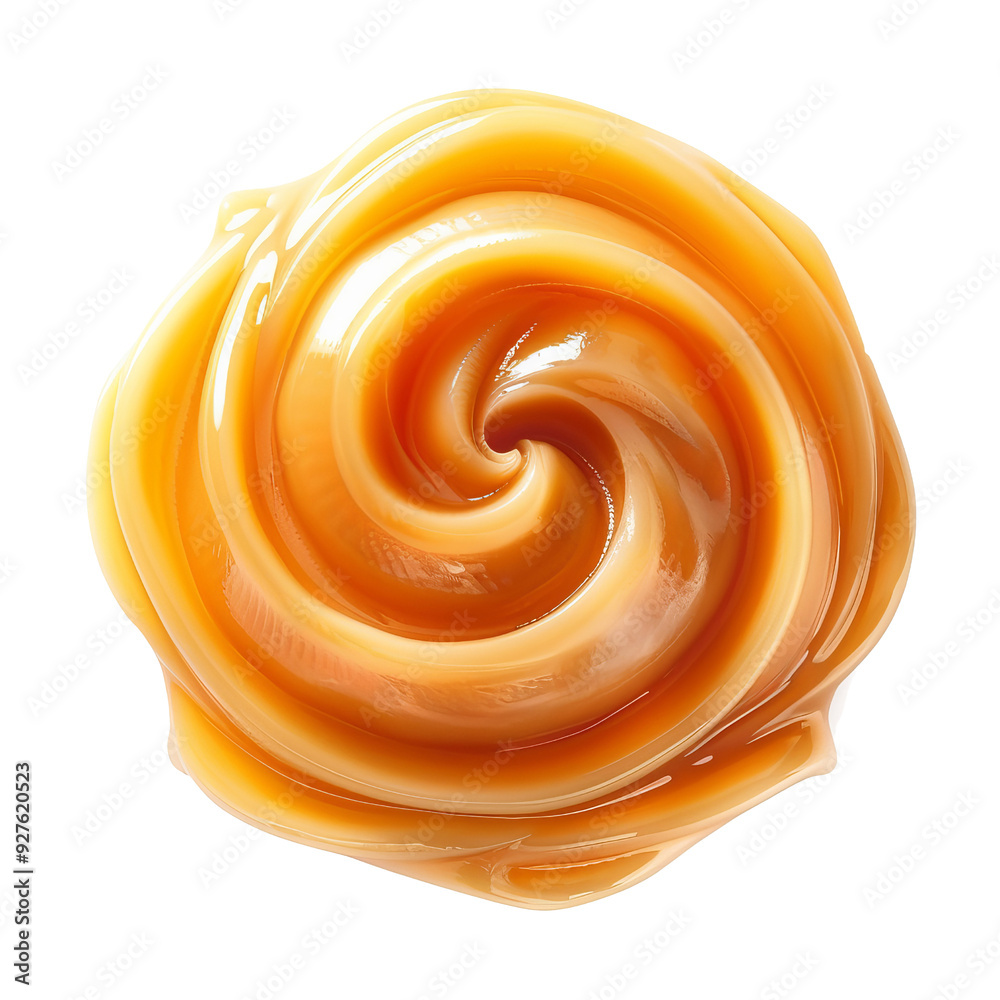Creamy Caramel Swirl Texture Isolated on a Plain Background