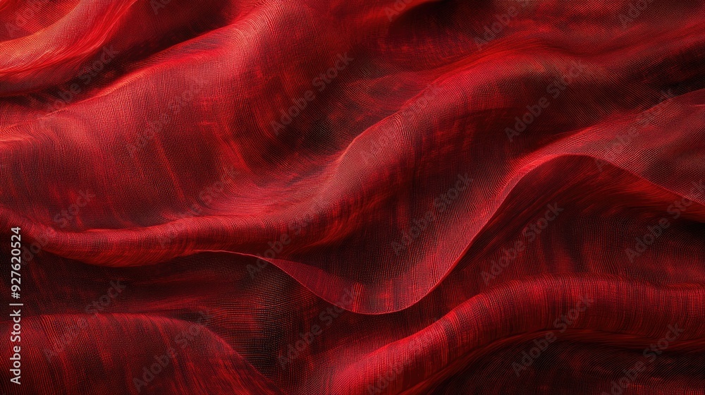 Fototapeta premium A rich red fabric adorned with a wave-like pattern, blending movement and color beautifully.