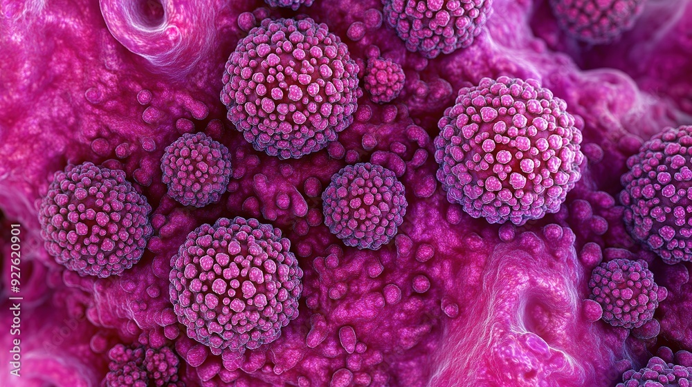 Human Papillomavirus (HPV) on Skin Cells, Textural Focus on Virus and Initial Infection Stage Human Papillomavirus (HPV) on Skin Cells, Textural Focus on Virus and Initial Infection Stage