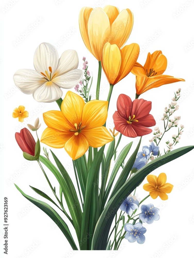 Obraz premium Vibrant Spring Bouquet of Crocuses and Wildflowers