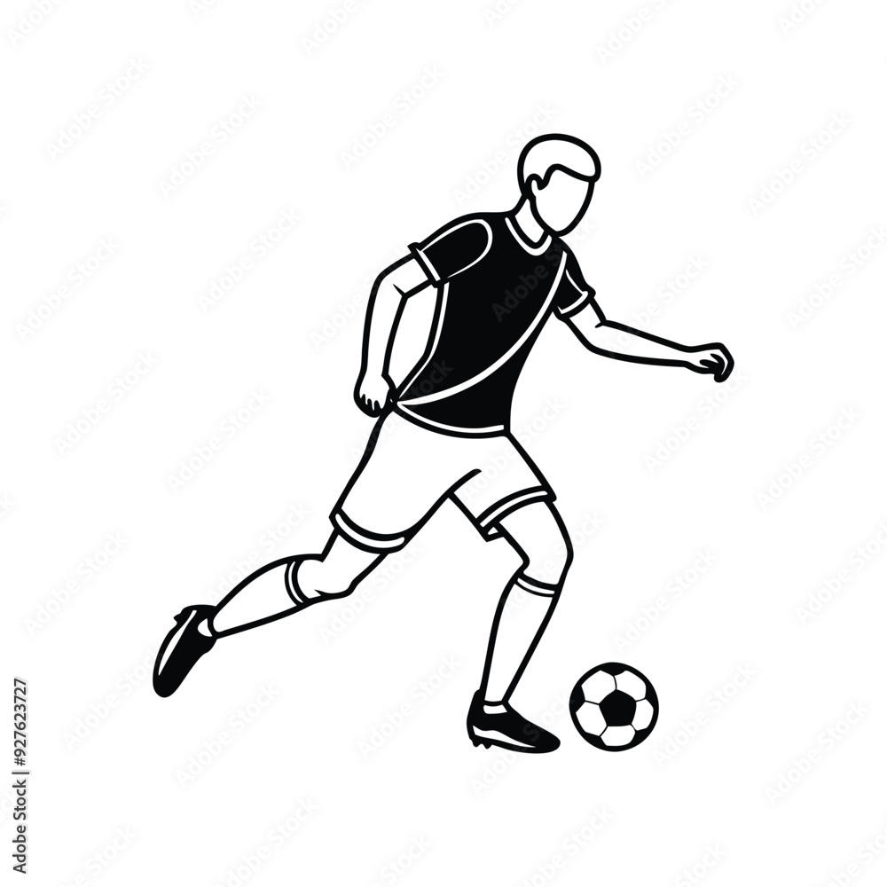 Naklejka premium A boy playing football single continuous line art vector illustration 