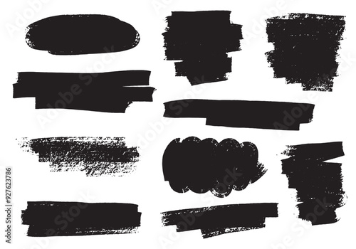 Black bush strokes, set of hand drawn backgrounds, creative collection, badges, text space, design elements
