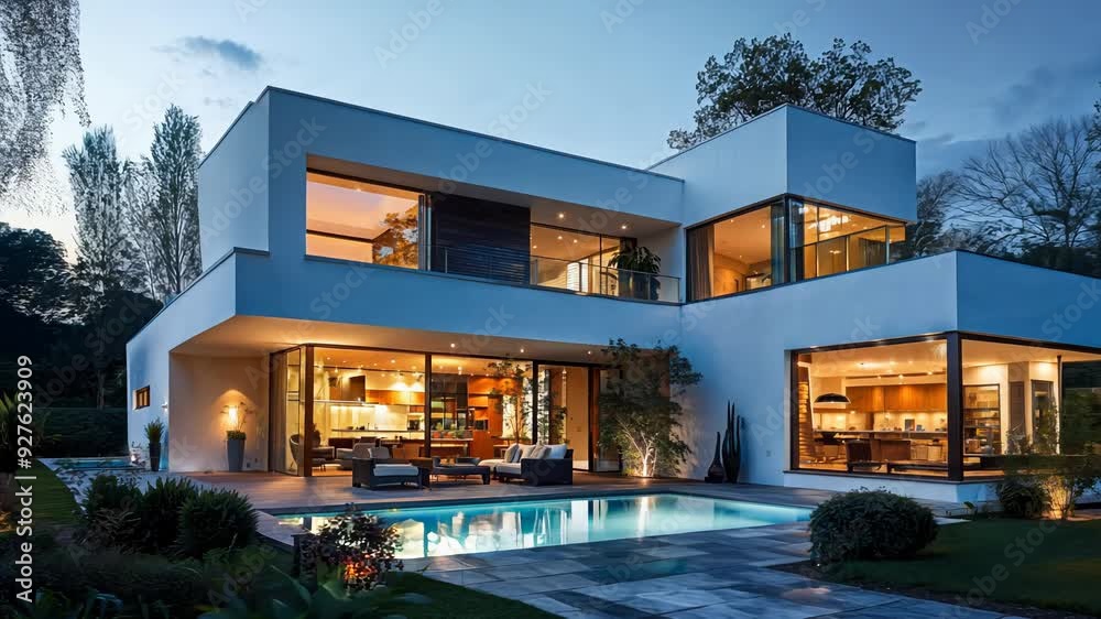 Luxury contemporary architecture house with pool and garden Luxury contemporary architecture house with pool and garden