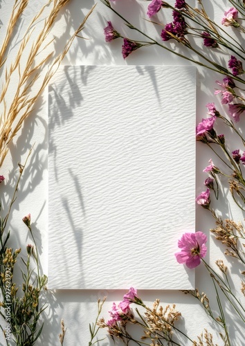 Blank wedding invitation mockup with modern elegant plants framing