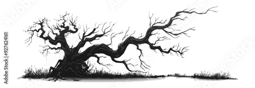 Haunted tree with twisted branches on a white background. Vector flat isolated.