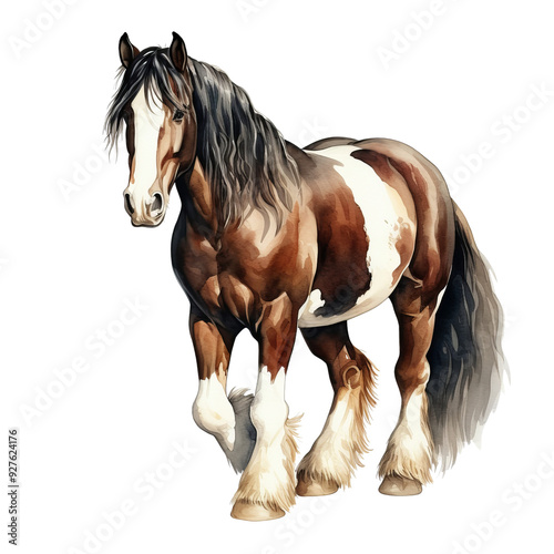 Majestic Clydesdale Horse with Beautiful Brown and White Coat.