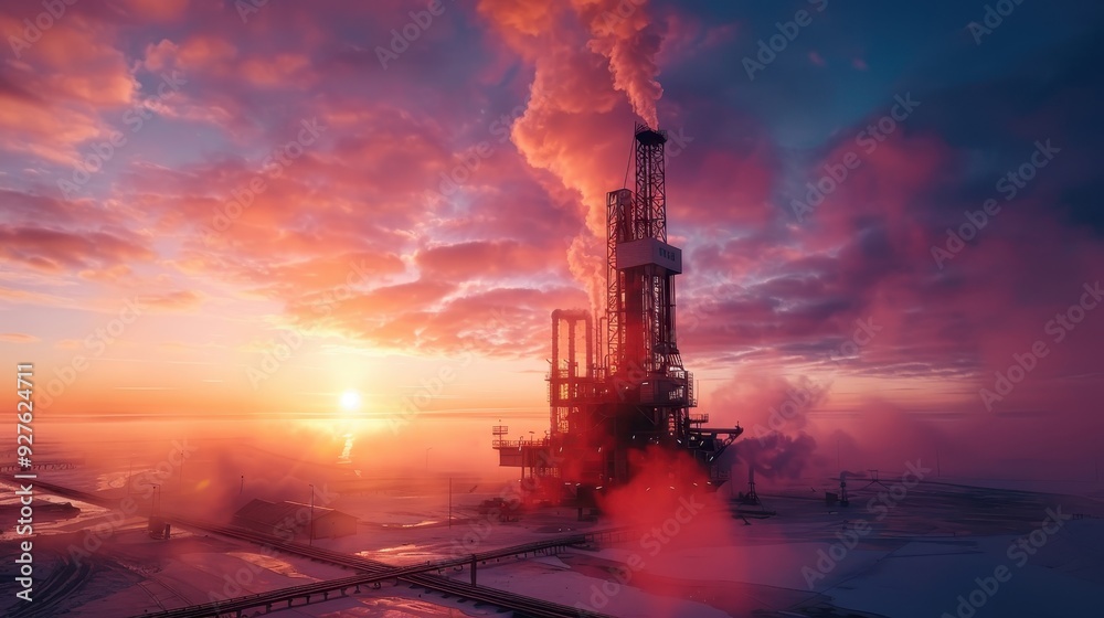 Fototapeta premium Oil Rig at Sunset