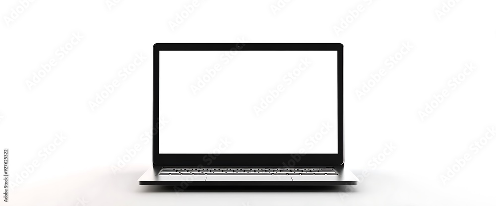 Modern laptop with blank screen isolated on white background.