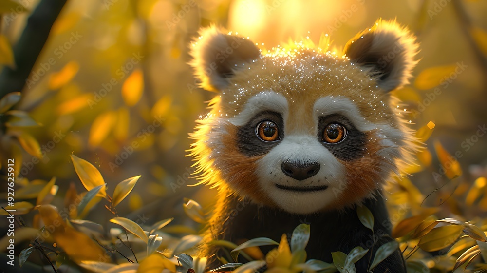 A fluffy panda with oversized, sparkling eyes and small ears, sitting in a bamboo forest, the sunlight filtering through the leaves creating a soft, magical glow, A fluffy panda with oversized, sparkling eyes and small ears, sitting in a bamboo forest, the sunlight filtering through the leaves creating a soft, magical glow,