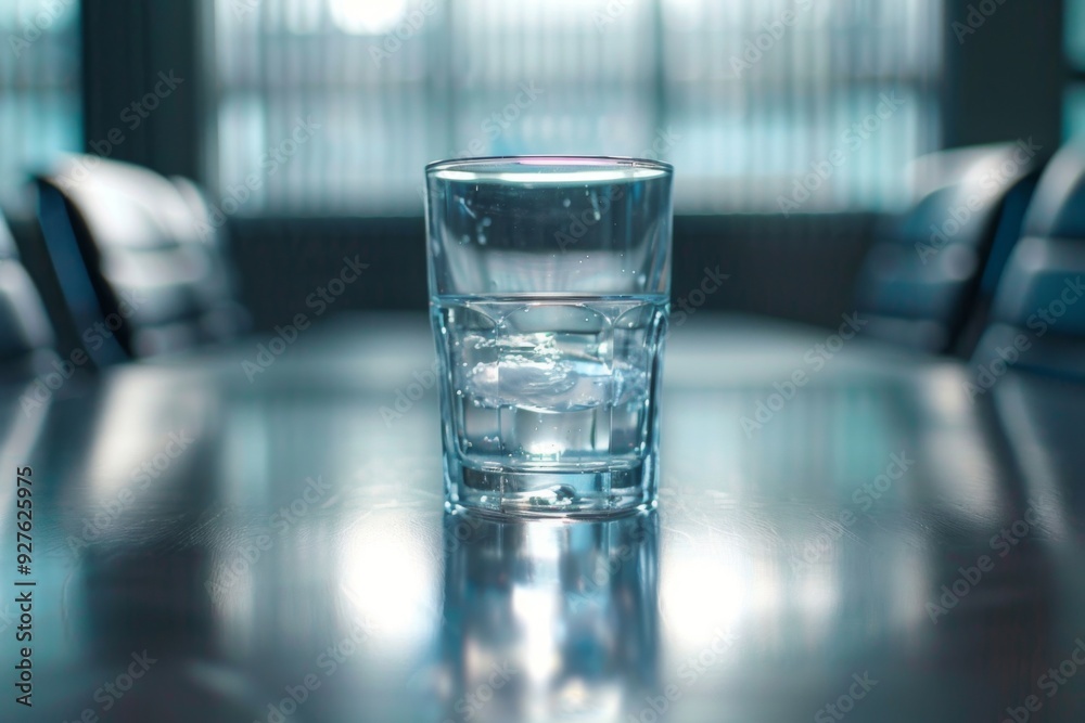 Glass of water on a conference table Glass of water on a conference table