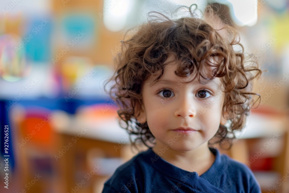 Cute little girl in blurred classroom looking at camera Cute little girl in blurred classroom looking at camera