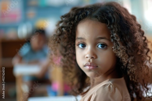 Wallpaper Mural Cute little girl in blurred classroom looking at camera Torontodigital.ca