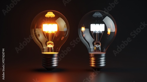 Two Light Bulbs, One With Warm And The Other With Cool Light