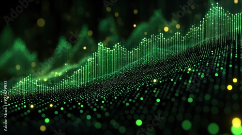 pixelated green graph lines going upwards aggressively, black background