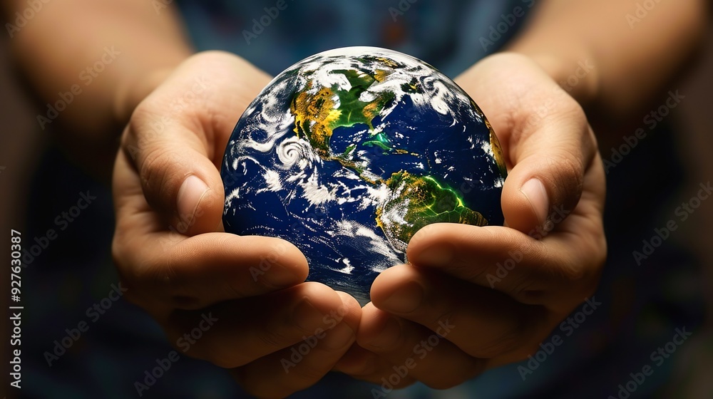 A person's hands holding a small globe or Earth, symbolizing care and protection for the planet. A person's hands holding a small globe or Earth, symbolizing care and protection for the planet.