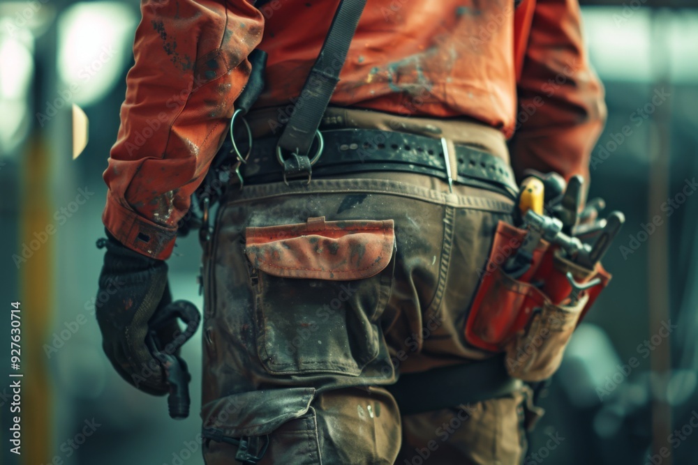 Close up of maintenance worker with tool bag Close up of maintenance worker with tool bag