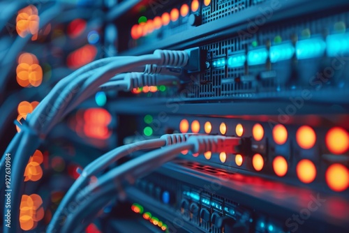 Internet cables and wires in a server room