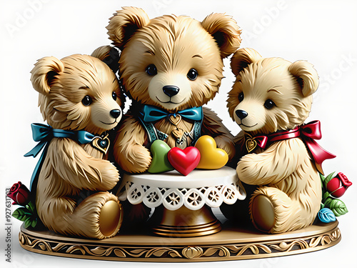 Timeless 3D Engraved Scene: Day of Friendship & Unity with Adorable Teddy Bears photo