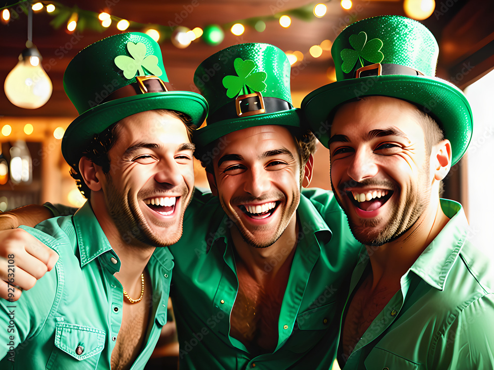 St. Patrick's Day Celebration: Three Friends Enjoying Anniversary in Casual Wear St. Patrick's Day Celebration: Three Friends Enjoying Anniversary in Casual Wear