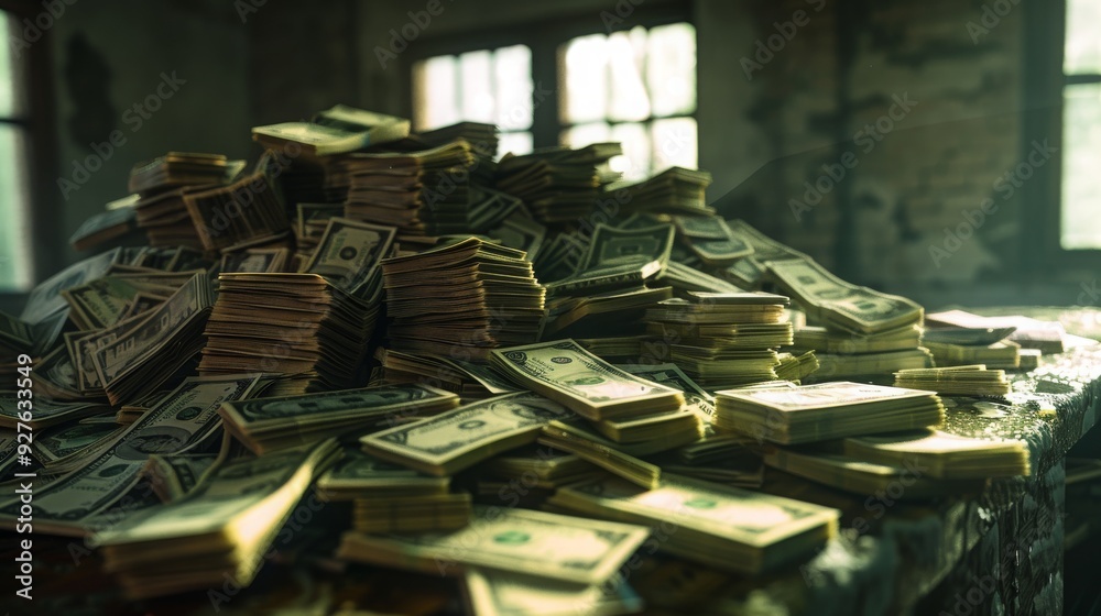 pile of money , photorealistic pile of money , high detail money pile , natural light money photo