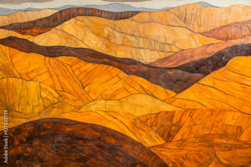 Abstract Undulating rolling orange color dry mountains as wallpaper background illustration