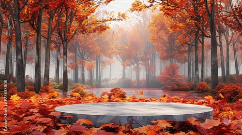 Create an immersive autumnal atmosphere with this high-resolution 3D rendering of a maple forest.