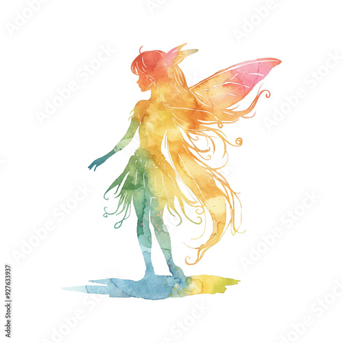 abstract color silhouette of fairy vector illustration in watercolor style