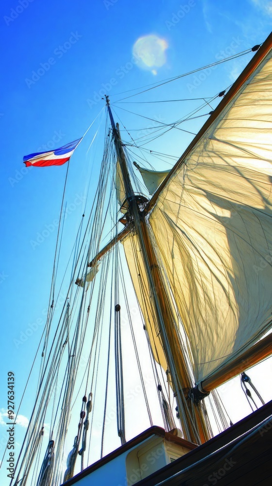 Fototapeta premium Setting sail, sailing, future vision, dream, new starting point, ready to sail, vast ocean, starting point, dream realization, starting line, inspiration, create unlimited, new chapter, vast sky, turb