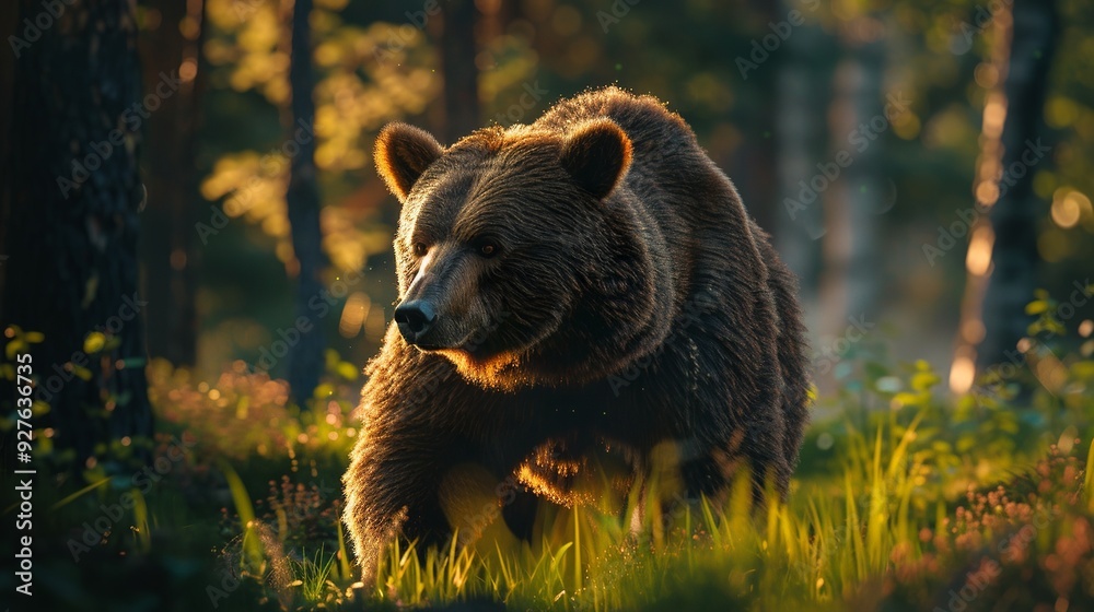 realistic wild nature with, forest and wild bear realistic wild nature with, forest and wild bear