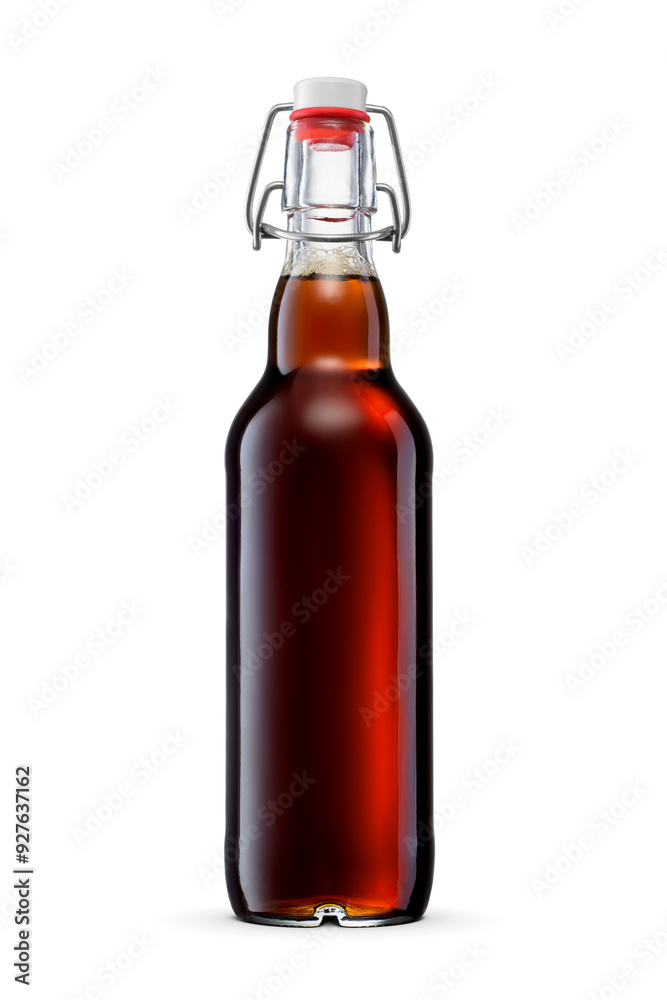 Stout dark bottle in clear swing top bottle isolated. Front view. Transparent PNG image. Stout dark bottle in clear swing top bottle isolated. Front view. Transparent PNG image.